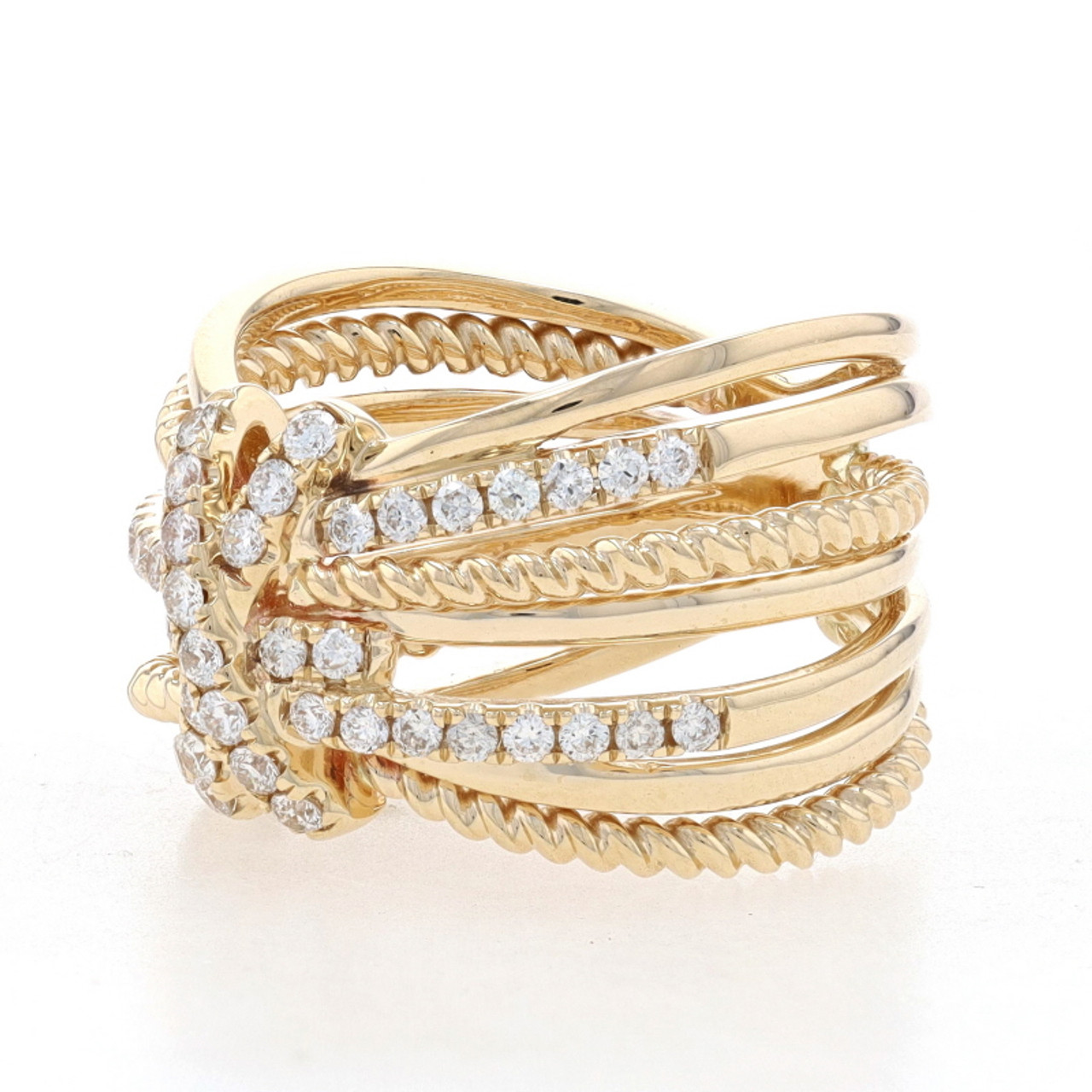 Yellow Gold Diamond French Set Crossover Band 14k Rnd.60ctw Star