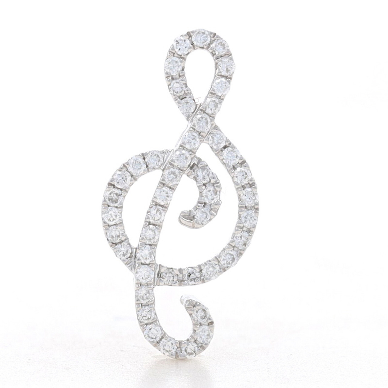 NEW White Gold Diamond Treble Clef Pendant 14k Round .12ctw Music