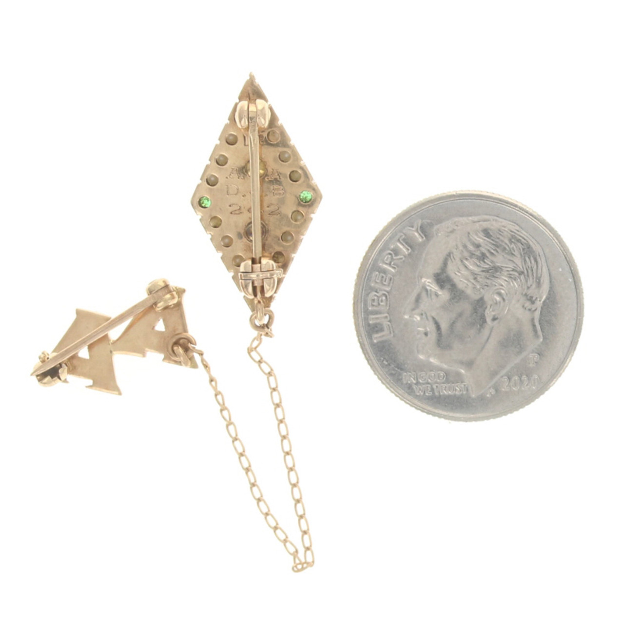 Yellow Gold Kappa Delta Badge And Guard Pin 10k Emerald And Pearl