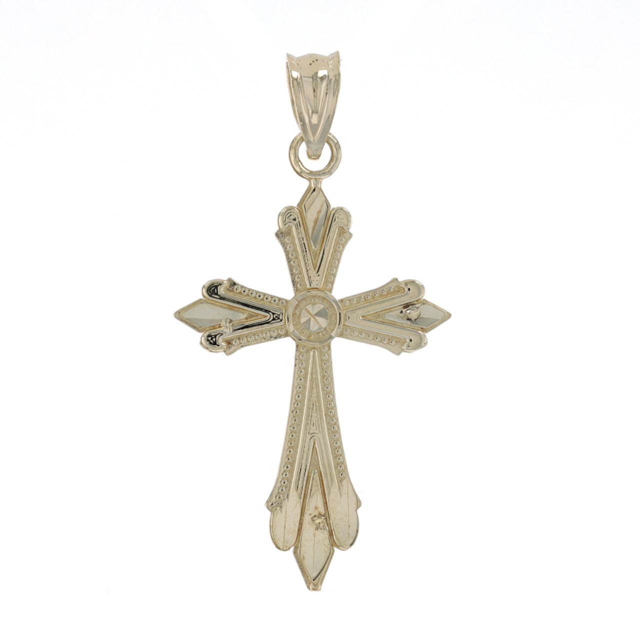 Yellow Gold Budded Cross Pendant - 10k Faith Pointed