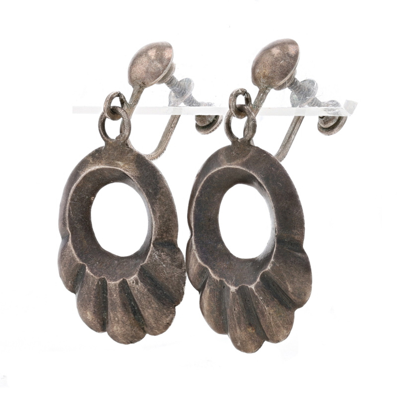 Native American Dangle Earrings - Sterling Silver 925 Scallop Hoop