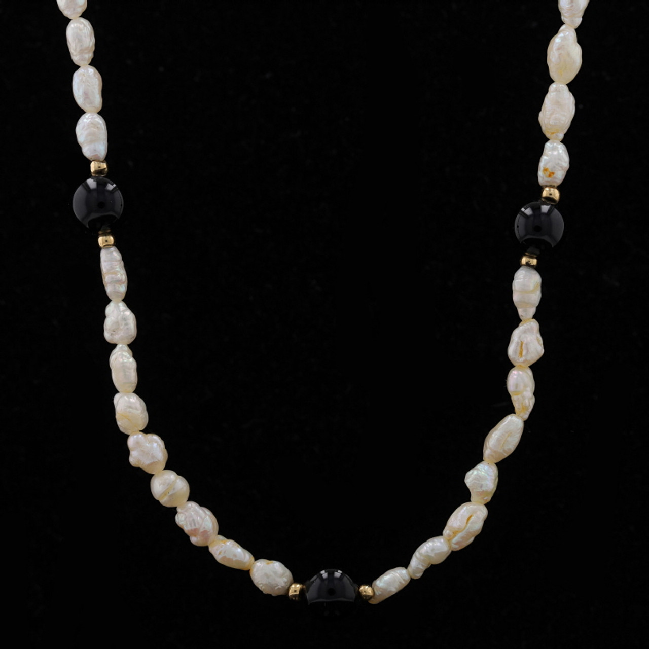 VINTAGE Black Onyx and Baroque Pearls Necklace 17 Inch with 1 1/2 - Ruby  Lane