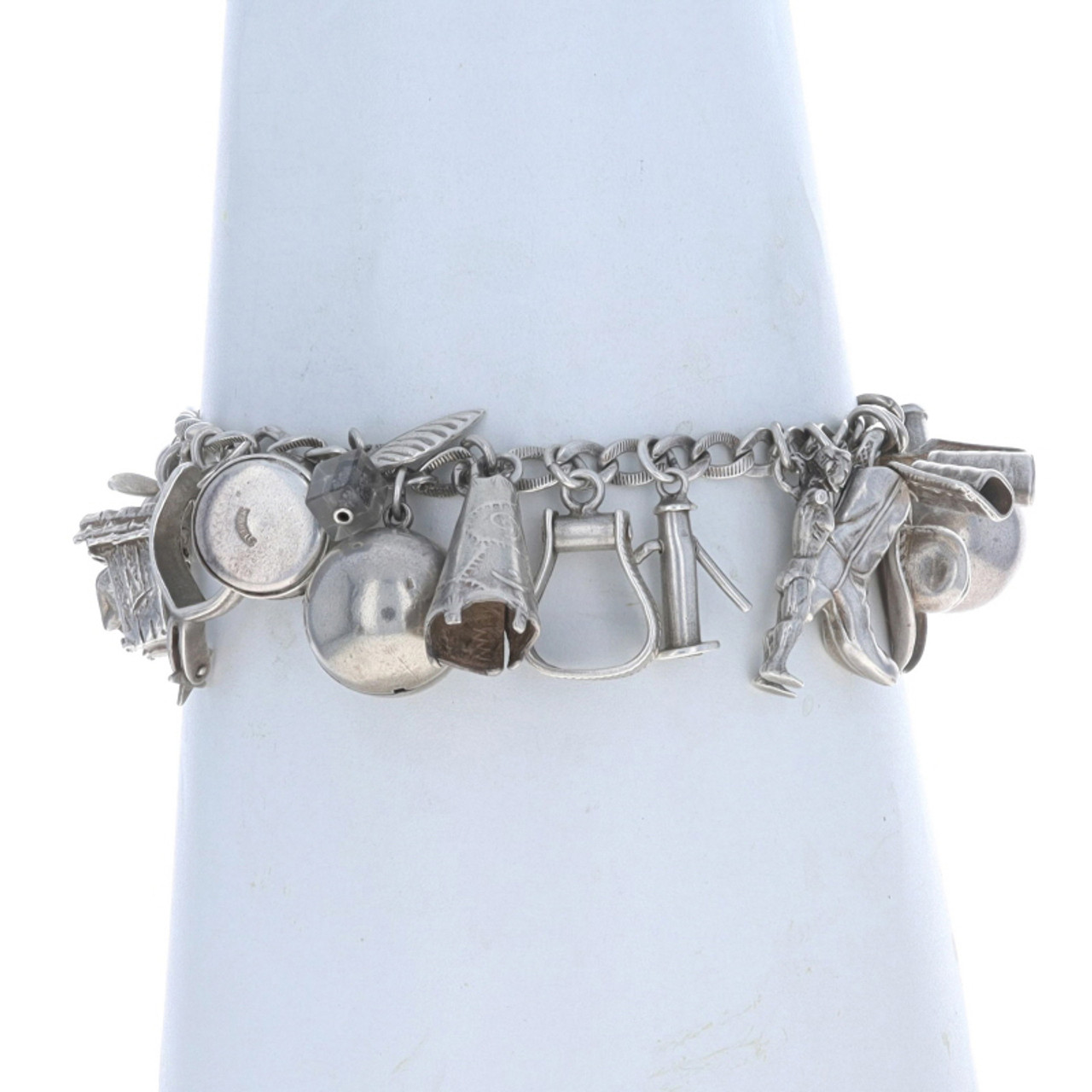 Sterling Silver Retro Western Americana Charm Bracelet 7