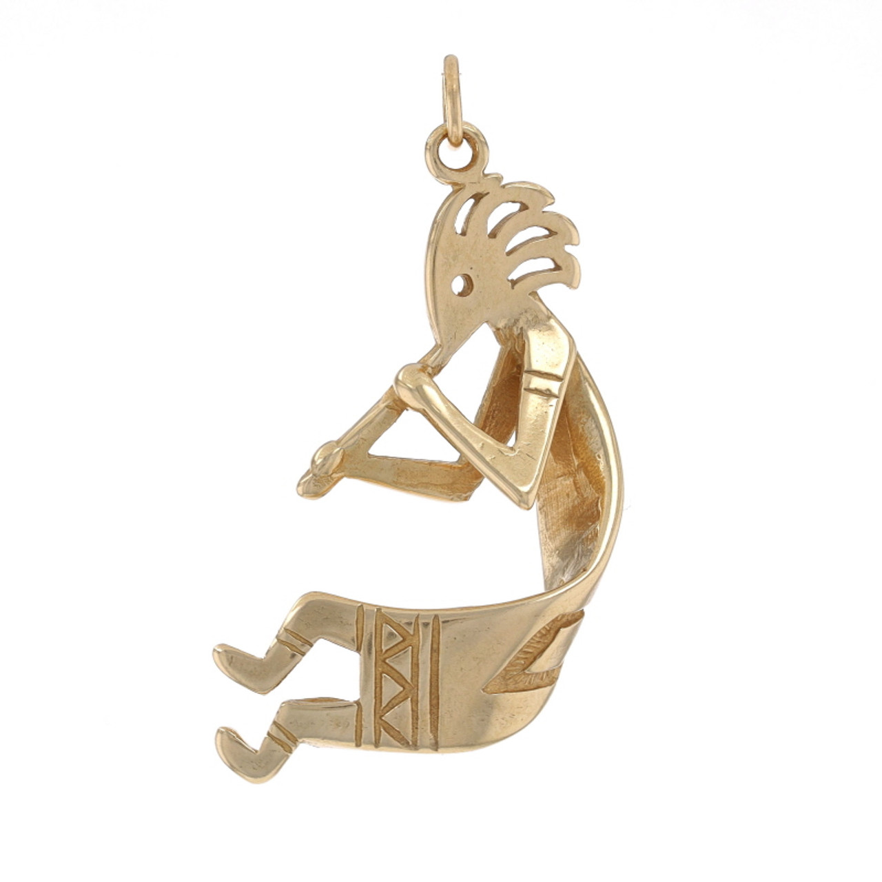 Yellow Gold Kokopelli Pendant - 14k Native American Deity Flute