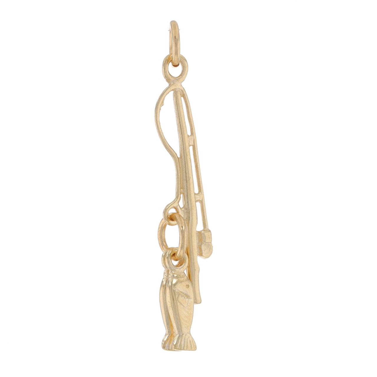 Yellow Gold Fishing Rod & Fish Charm - 14K Water Sports Recreation