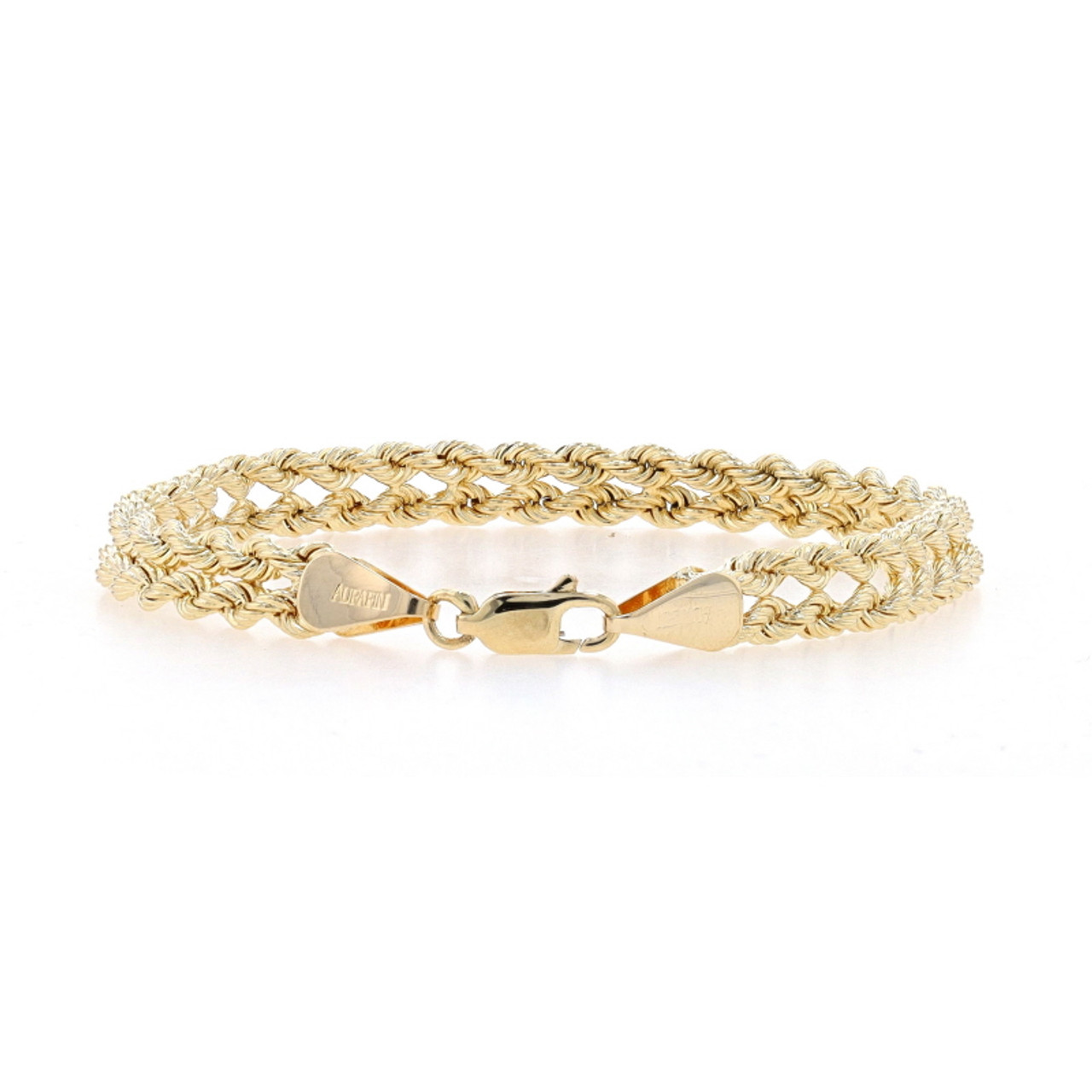 14K Yellow Gold Twist Rope and Fancy Link Bracelet