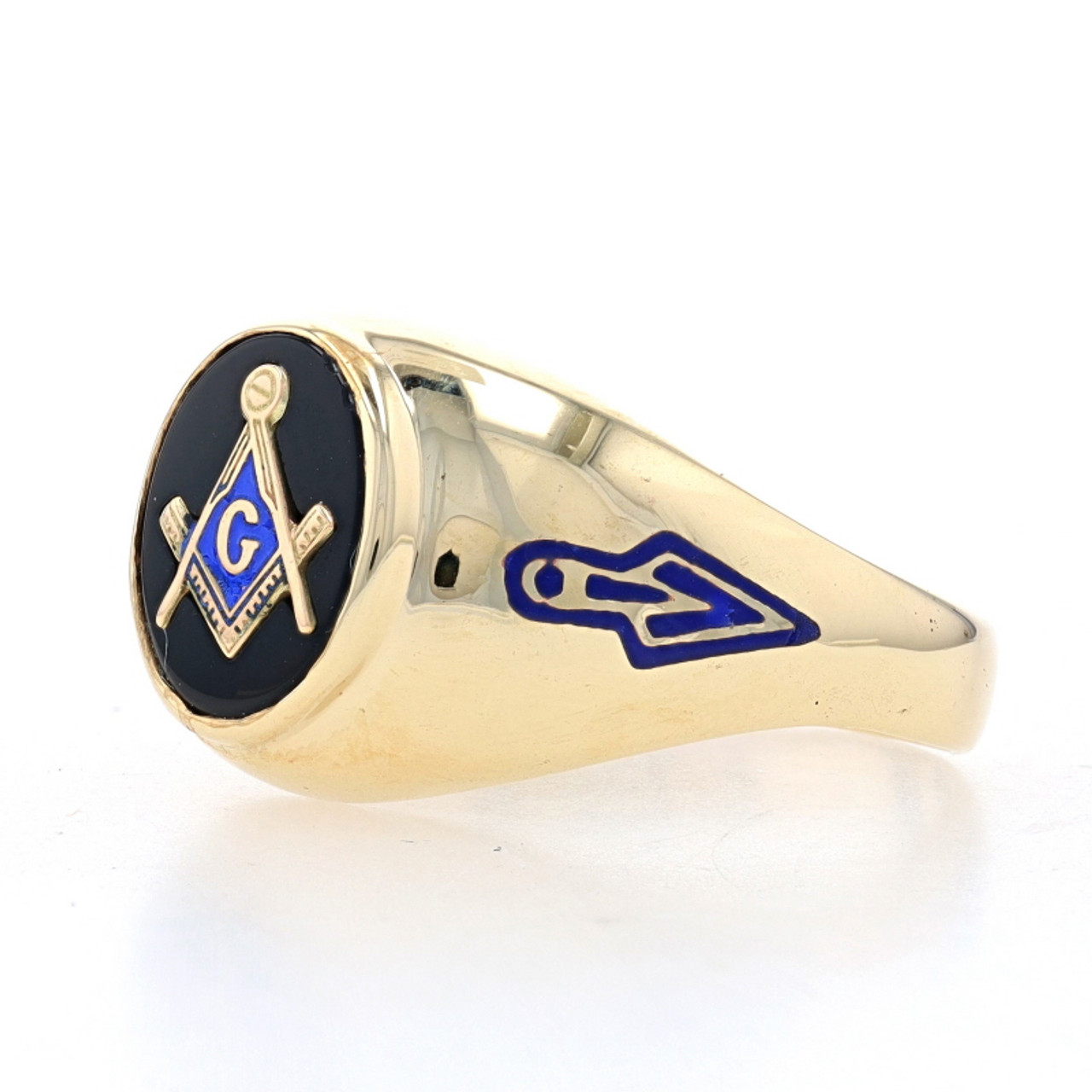 Mens Gold Satanic Illuminati Masonic Blue Onyx Ring Stainless Steel Size  7-15
