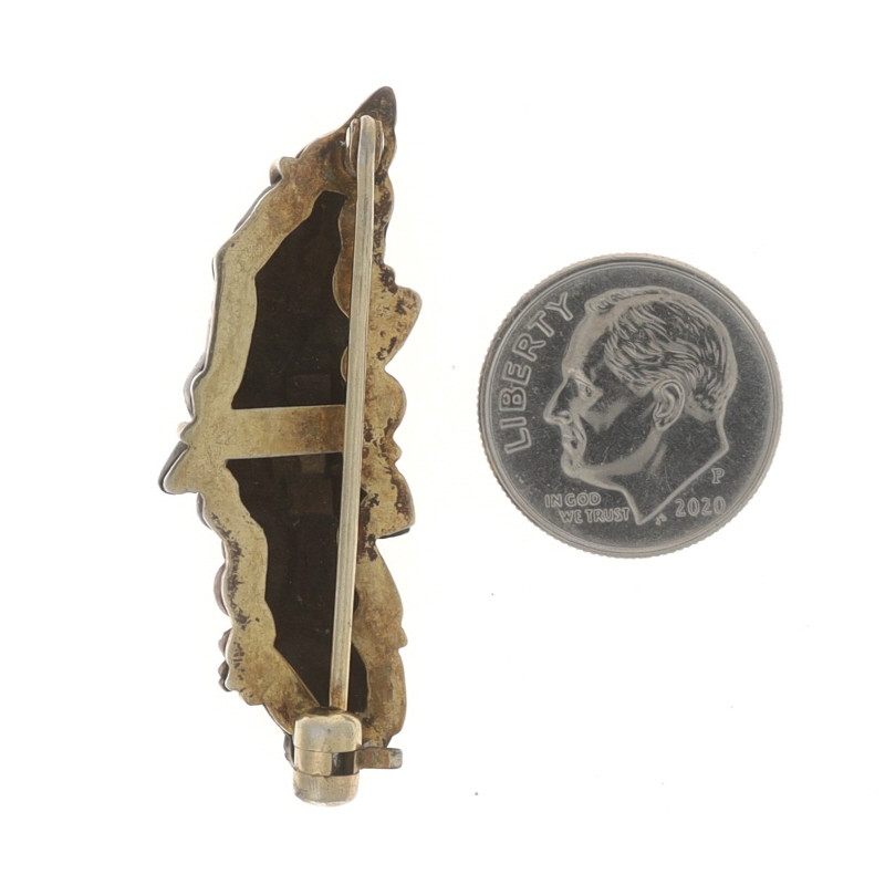 Sterling Silver Antique Japanese Shakudo Brooch - 925 Vermeil Moon