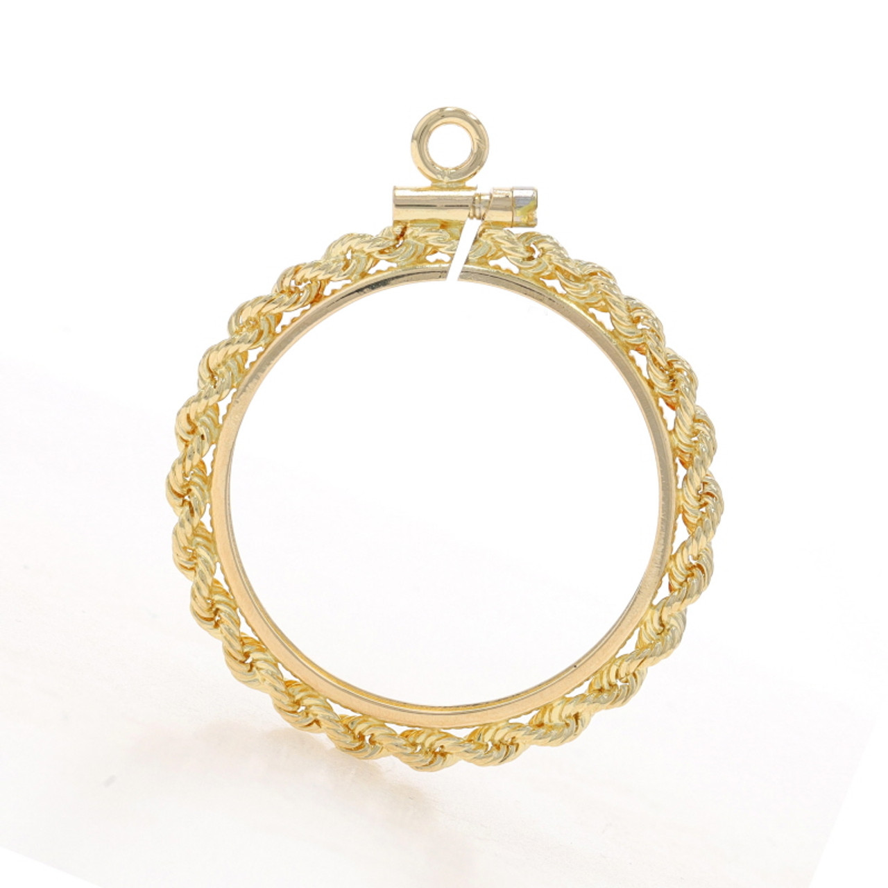 14k Yellow Gold Rope Style Coin Holder Pendant Charm for 32.7mm x 2.7m –  Bengjo