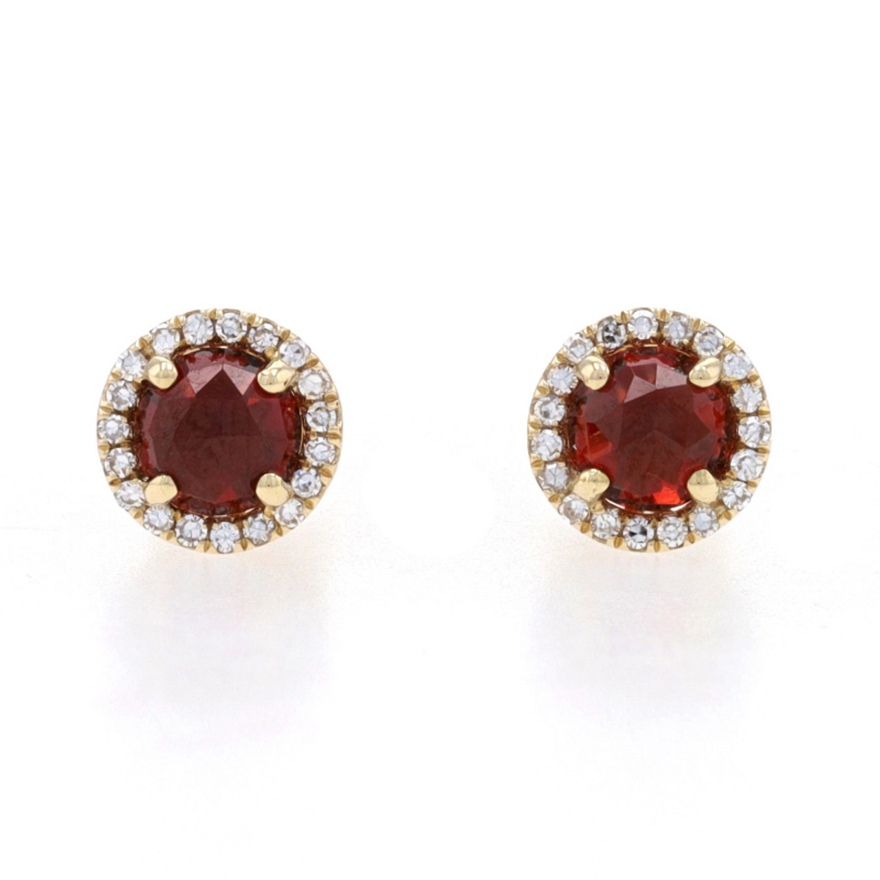 Garnet and Diamond Yellow Gold Flower Stud Earrings