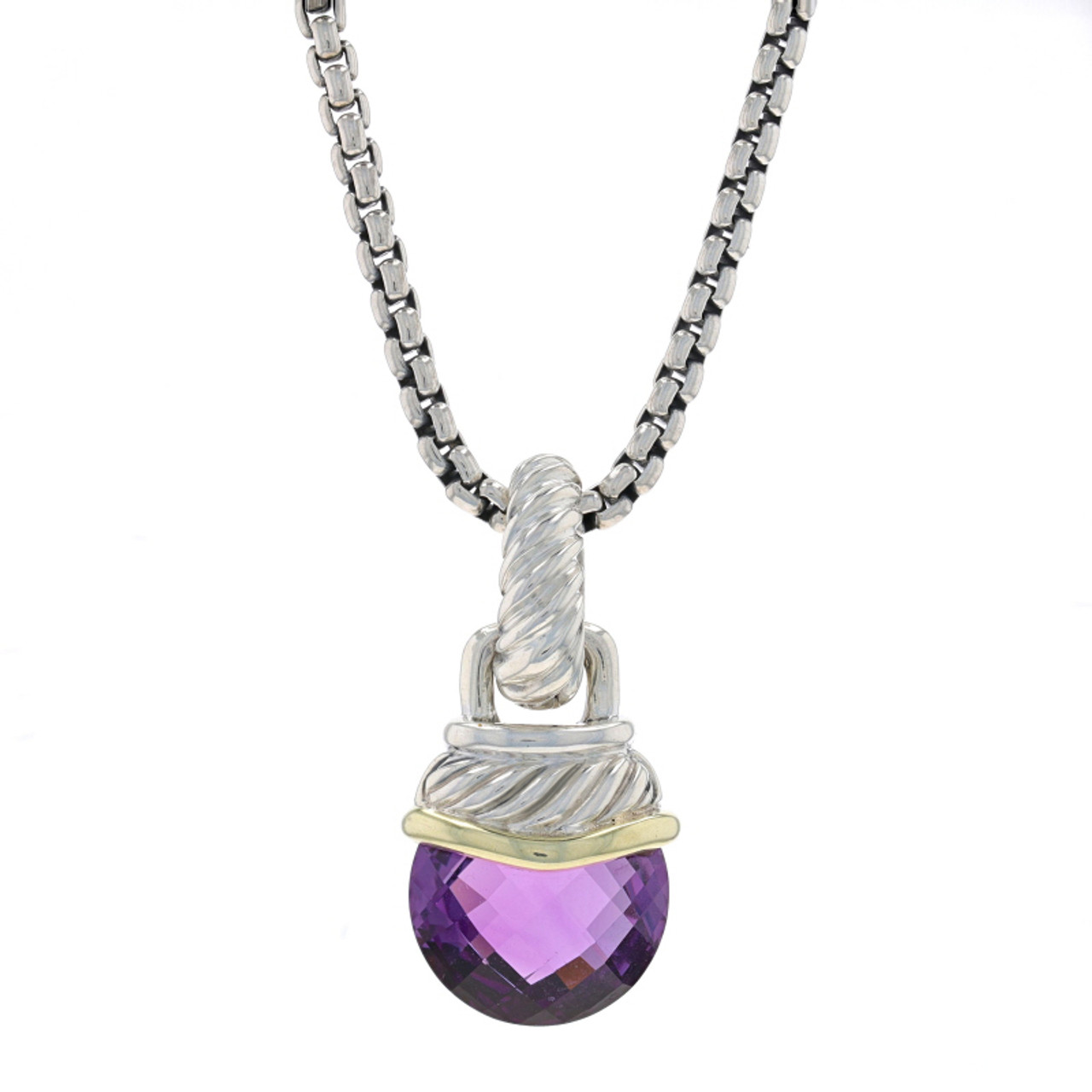 David Yurman Cable 18k Yellow Gold Amethyst Diamond Large Pendant Chain  Necklace | Fortrove