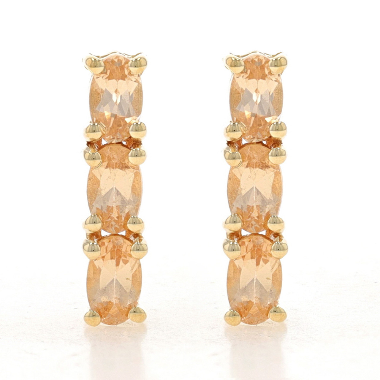 Yellow Gold Precious Topaz Three-Stone Drop Earrings - 10k Oval 1.68ctw  Pierced