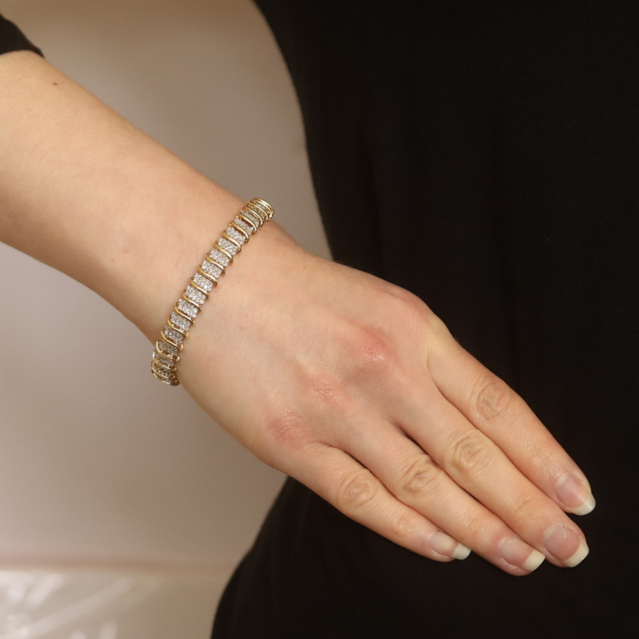 Berry's 18ct White Gold Diamond Set & Diamond Shape Link Bracelet