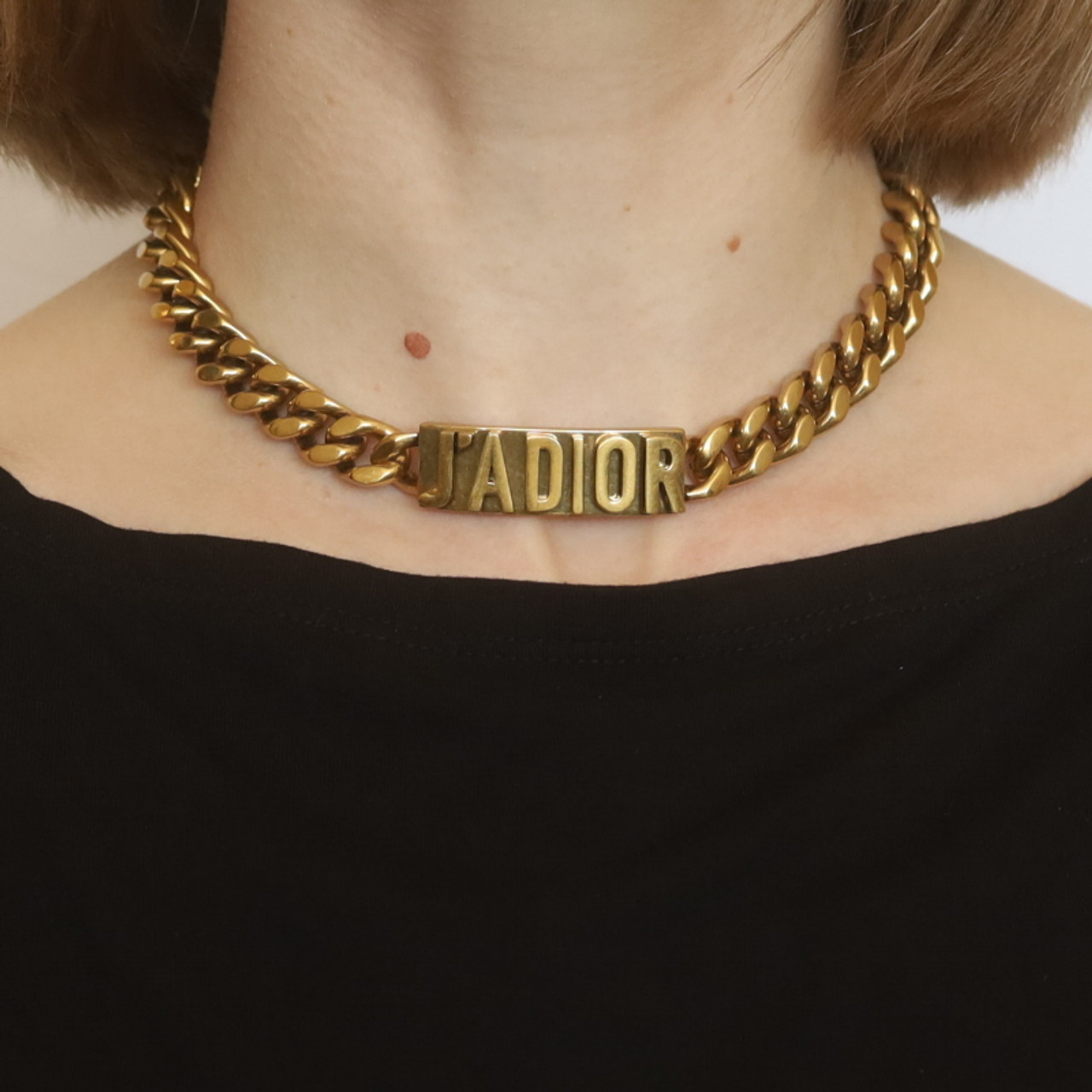 Christian Dior Antique Gold J'Adior ID Chain Choker Necklace