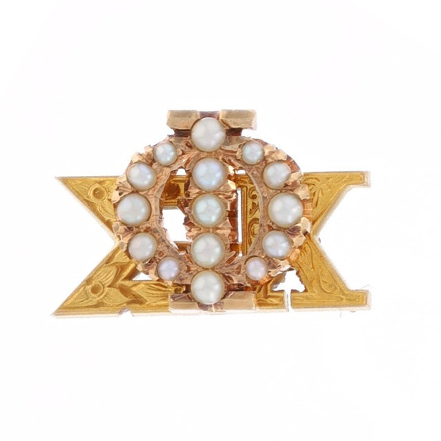 Yellow Gold Phi Sigma Kappa Badge 10k Seed Pearl PSK Vintage 1947