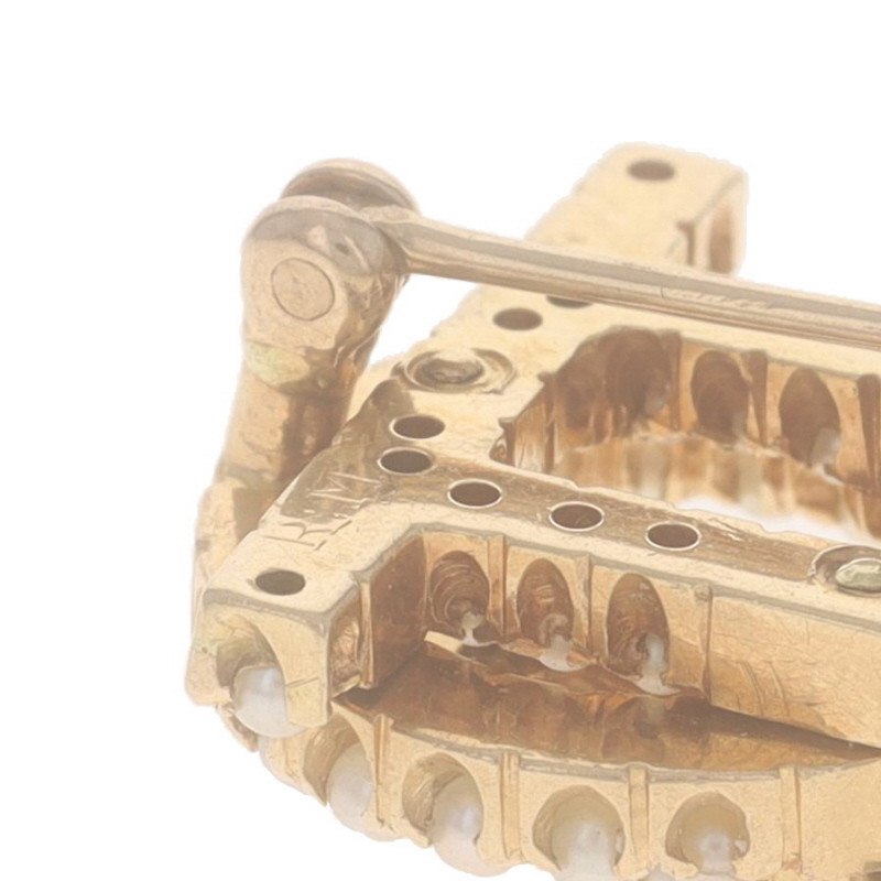 Yellow Gold Alpha Omicron Pi Badge - 14k Seed Pearl Ruby Sorority