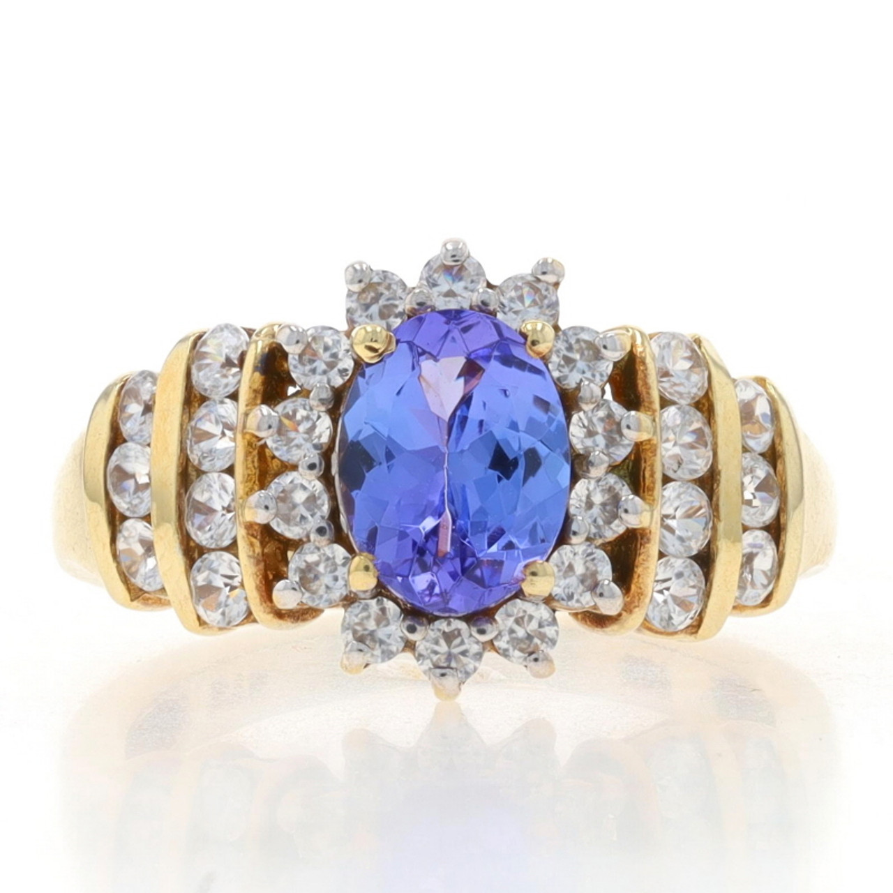 Sterling Tanzanite White Topaz Halo Ring 925 Gold Plated Oval 2.33