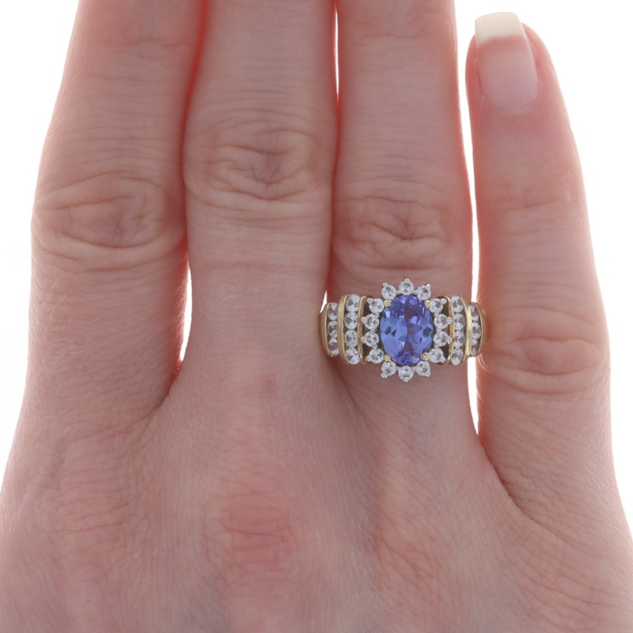 Sterling Tanzanite White Topaz Halo Ring 925 Gold Plated Oval 2.33