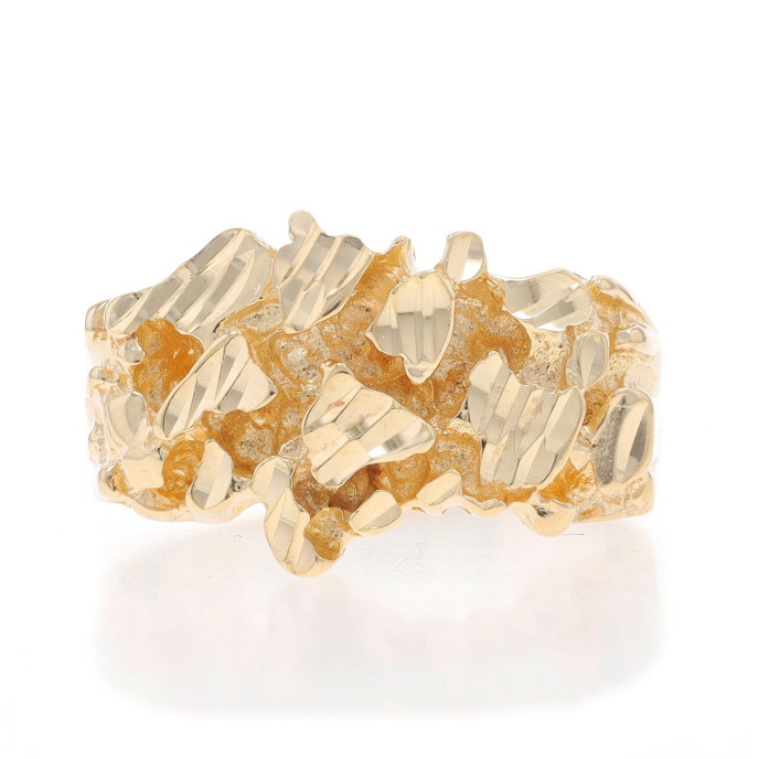 Yellow Gold Men's Etched Nugget Ring - 14k Statement - Wilson