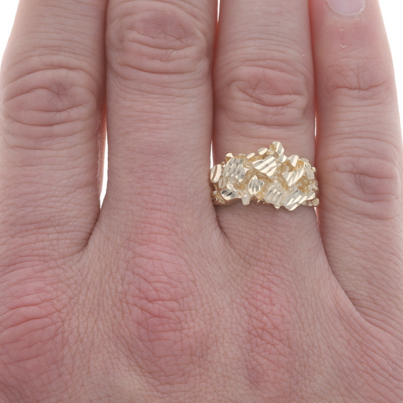 Yellow Gold Men's Etched Nugget Ring - 14k Statement - Wilson