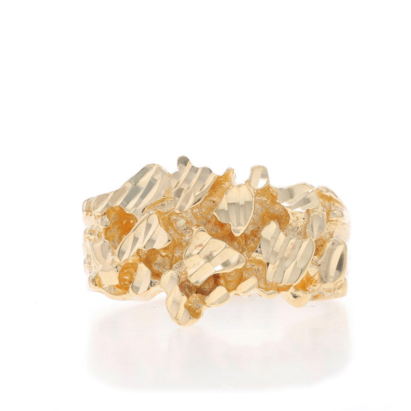 Yellow Gold Men's Etched Nugget Ring - 14k Statement - Wilson