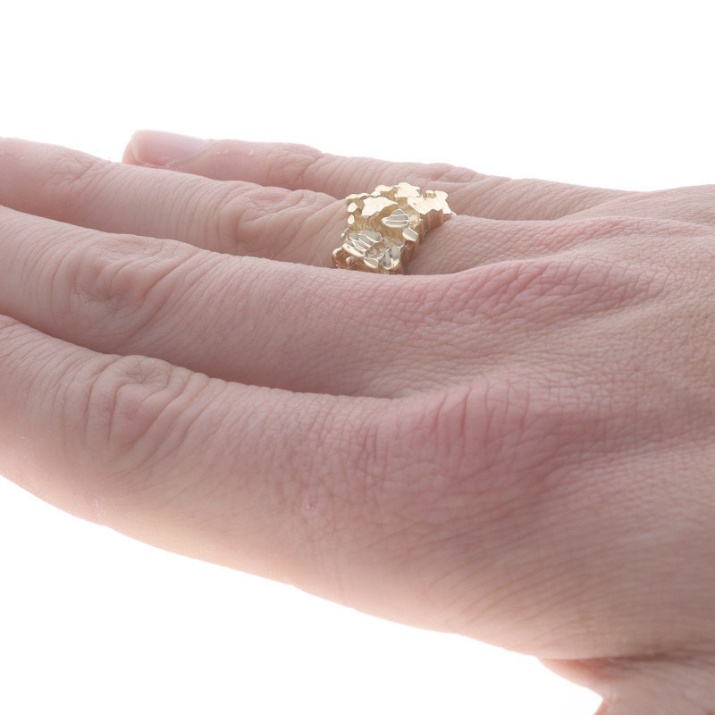 Yellow Gold Men's Etched Nugget Ring - 14k Statement - Wilson