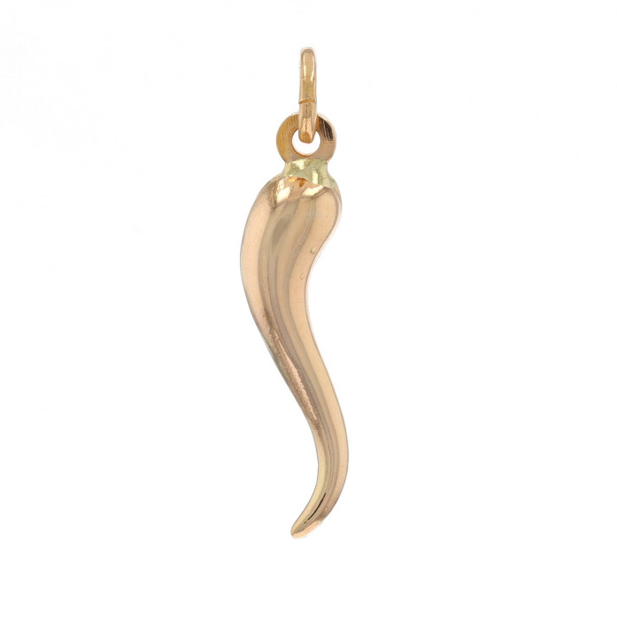 14K Solid Yellow Gold Italian Horn Pendant – 1.6 Inch Good Luck Charm
