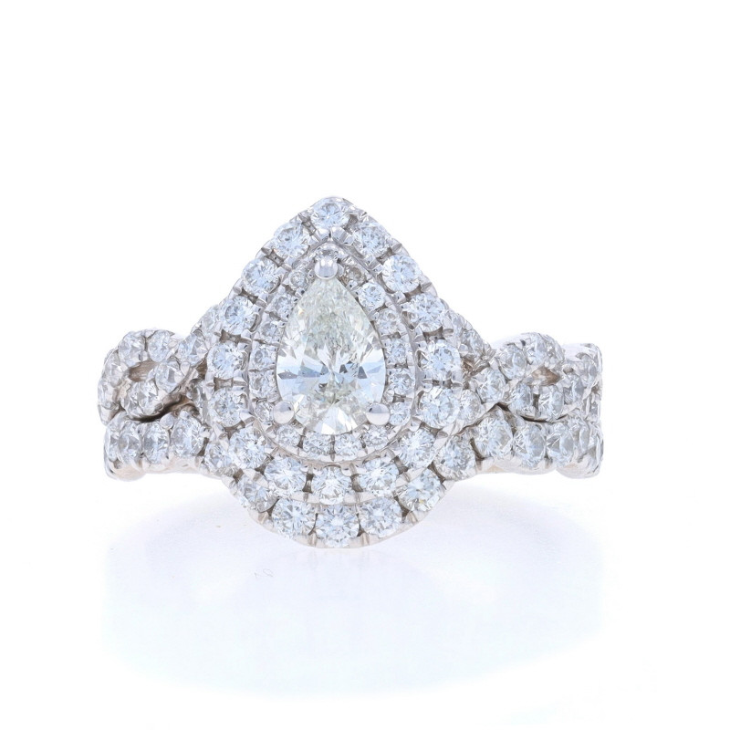 Neil Lane Diamond Halo Engagement Ring & Wedding Band WhiteGold