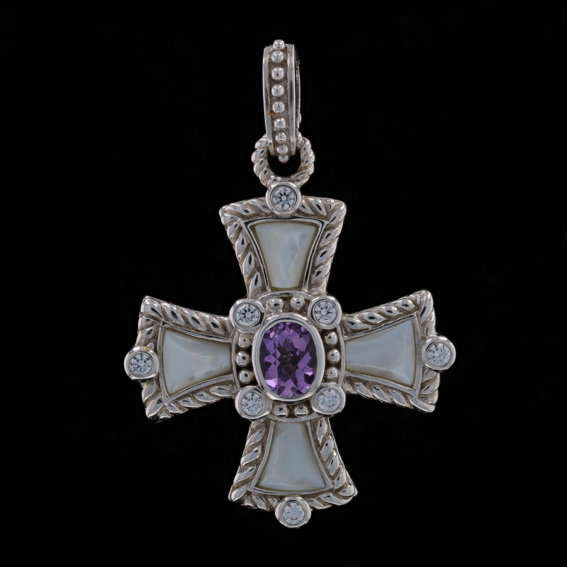 Judith Ripka Amethyst Mother of Pearl Cubic Zirconia Cross
