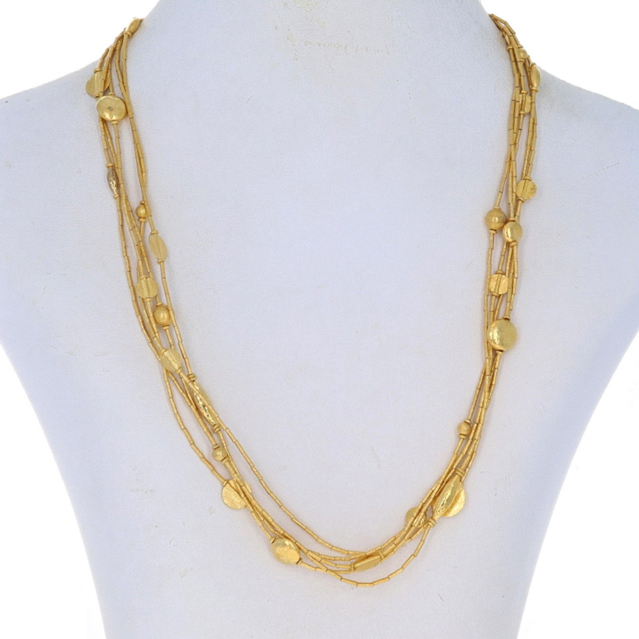 Yellow Gold Beaded Five-Strand Necklace - 985 Textured