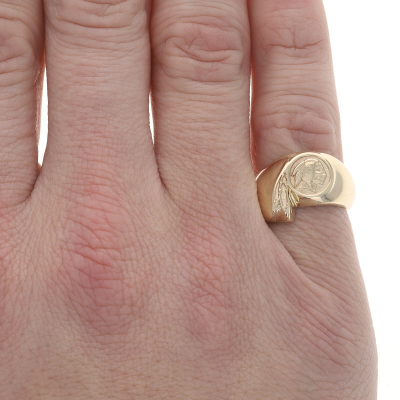 Yellow Gold Buffalo Nickel Replica Men's Signet Ring - 10k Native