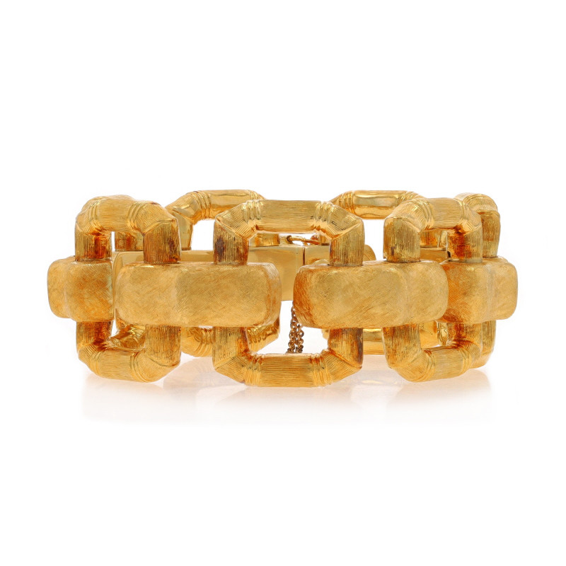 Yellow Gold Vintage Bamboo Link Bracelet 6 3/4