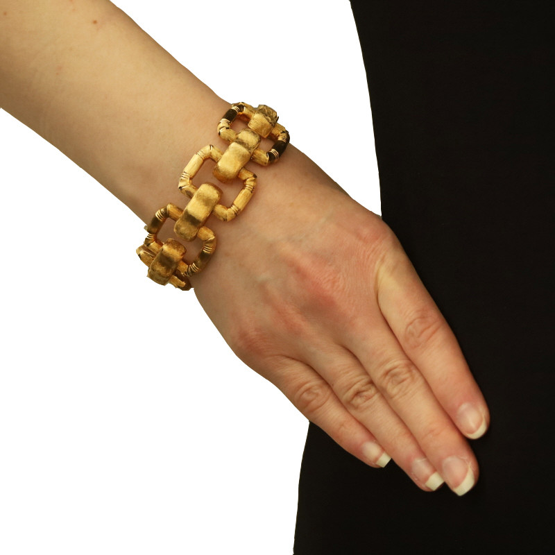 Yellow Gold Vintage Bamboo Link Bracelet 6 3/4