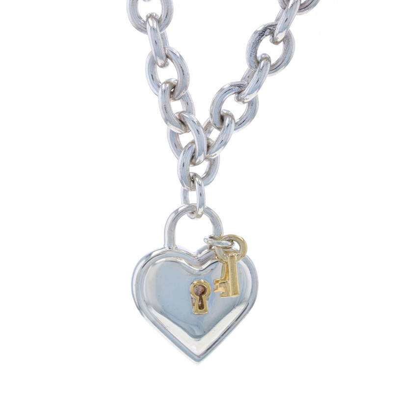 Tiffany & Co. Heart Padlock Key Pendant Necklace 16