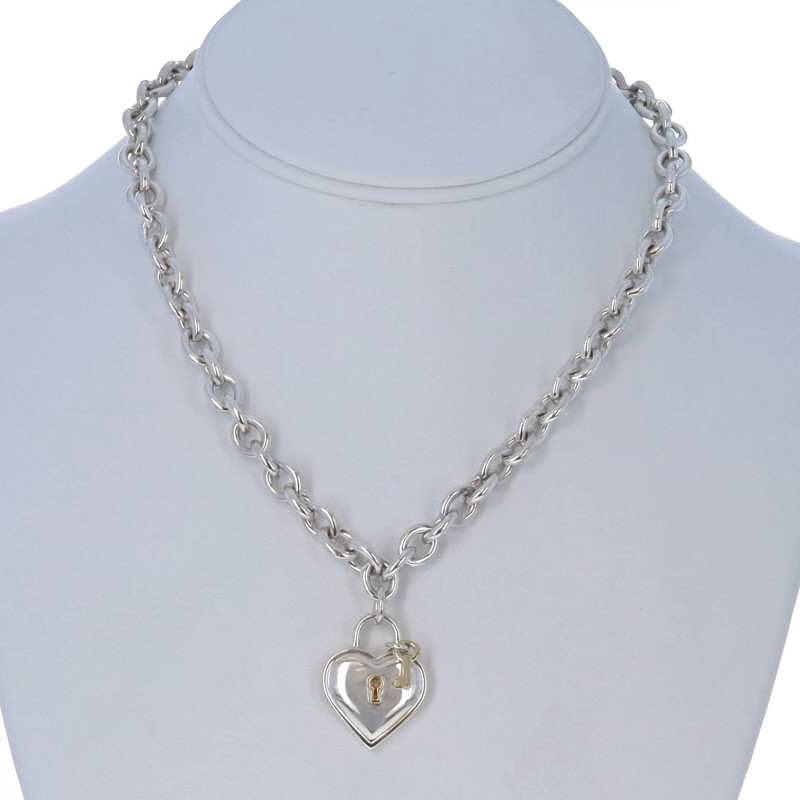 Tiffany & Co. Heart Padlock Key Pendant Necklace 16