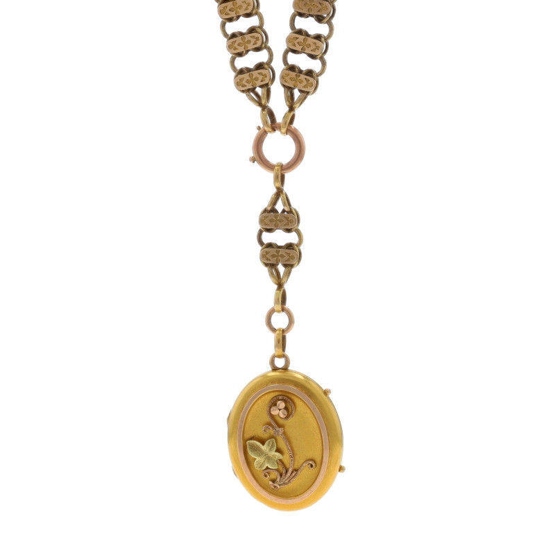 Yellow Gold Victorian Ivy Leaf Locket Pendant Necklace 19