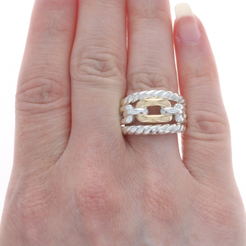 David Yurman Wellesley Chain Link Statement Band - 925 18k SZ 7