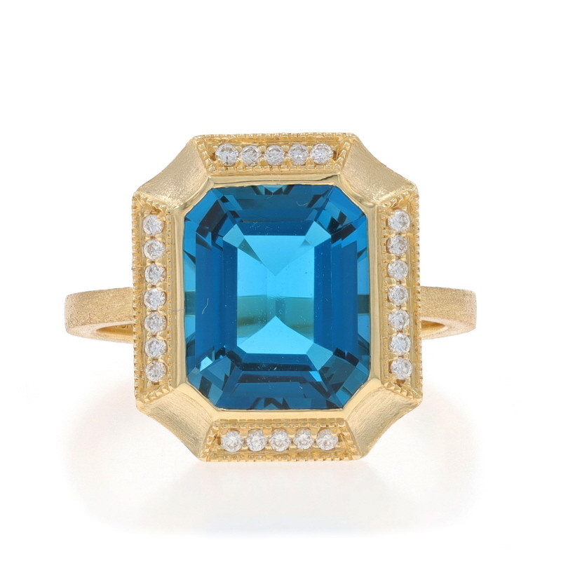 Yellow Gold London Blue Topaz Diamond Cocktail Ring - 14k Emerald