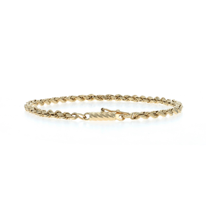 Yellow Gold Diamond Cut Rope Chain Bracelet 7