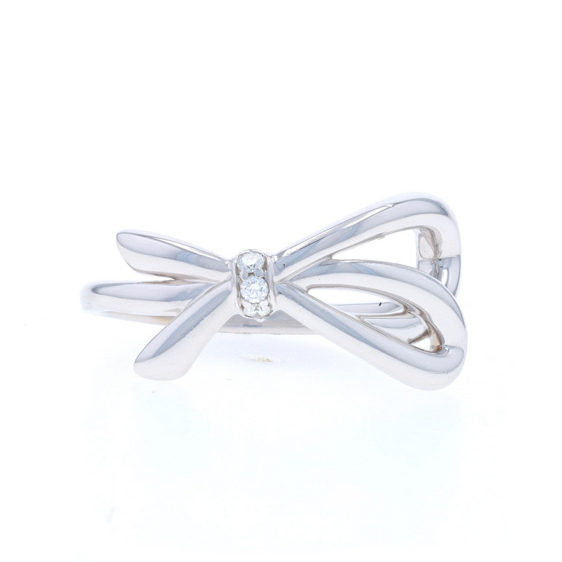 【ユーズド品】TIFFANY　Ribbon Ring　＊768 Tiffany & Co. Bow Diamond Band - White Gold 18k Round Brilliant