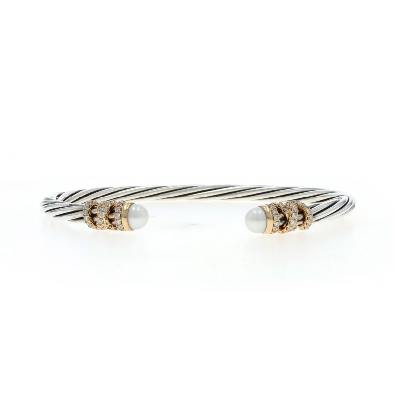 David Yurman Helena Diamond Pearl Cuff Bracelet 7