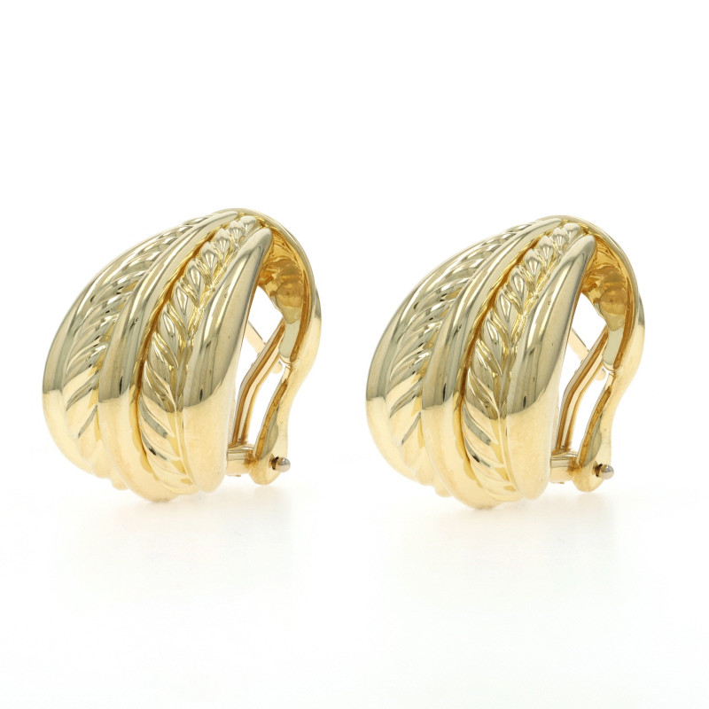 David Yurman J-Hoop Earrings - Yellow Gold 18k Tapered Pierced