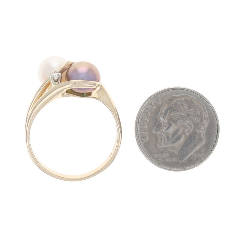 Maui Divers Pearl Diamond Ring - Yellow Gold 14k Two-Stone Bypass