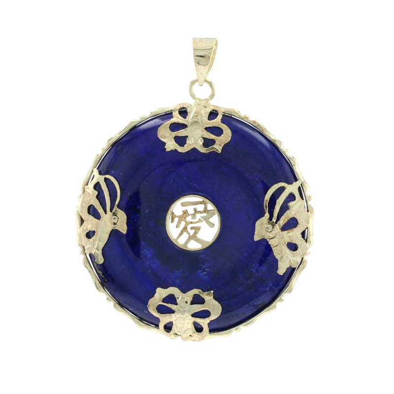 Yellow Gold Lapis Lazuli Butterfly Pendant - 14k Donut/Pi/Disc
