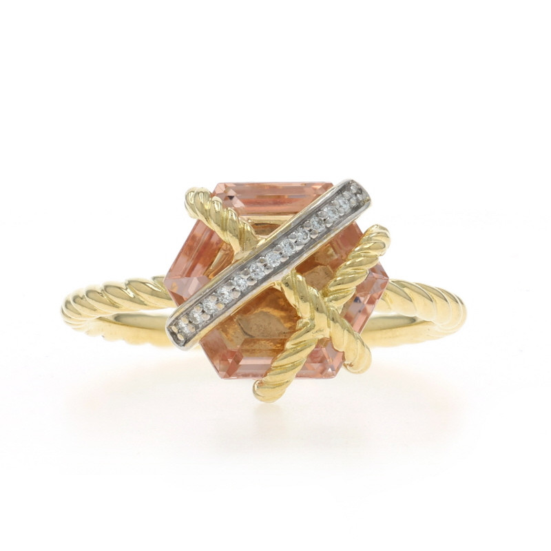 David Yurman Cable Wrap Morganite Diamond Ring Yellow Gold 18k