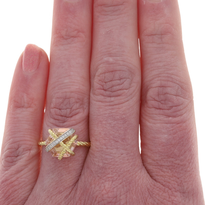 David Yurman Cable Wrap Morganite Diamond Ring Yellow Gold 18k