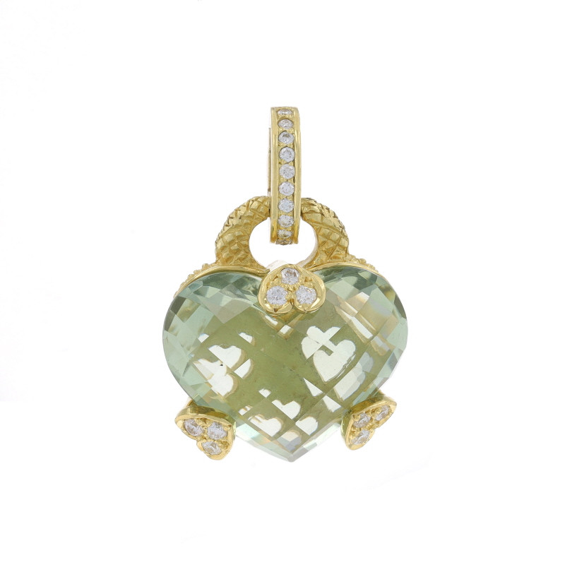 Judith Ripka Prasiolite Diamond Heart Enhancer Pendant Yellow Gold