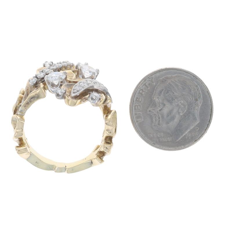 Yellow Gold Diamond Vintage Oak Leaf Bypass Cocktail Ring - 18k Rd