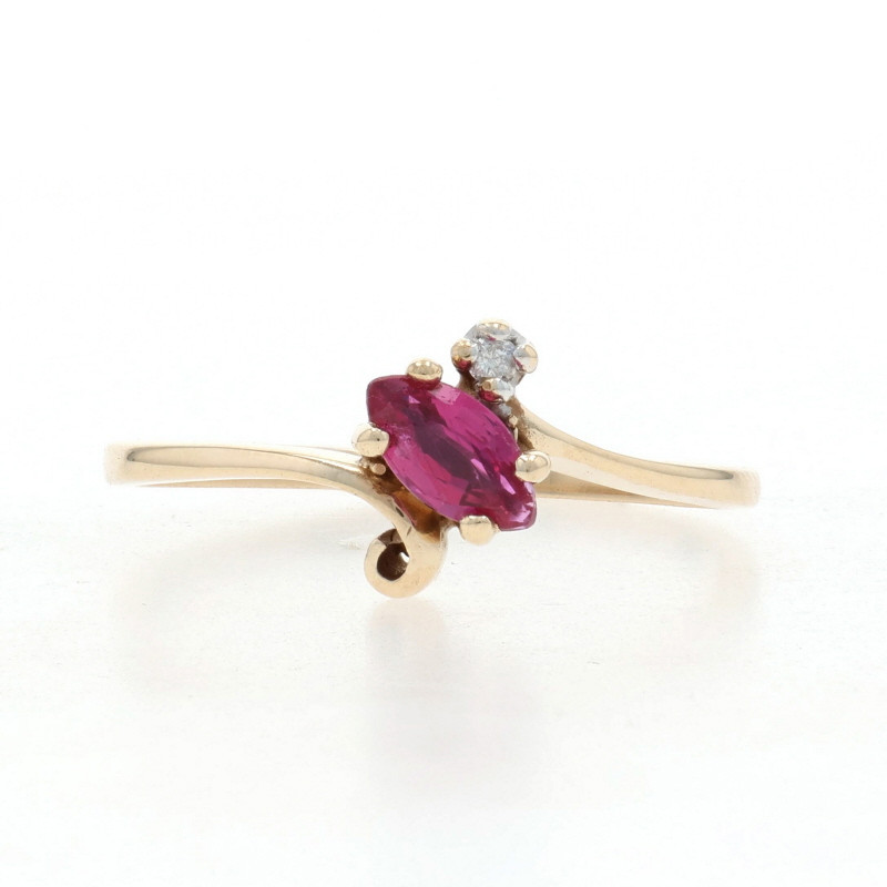 ルビーページ Yellow Gold Ruby Diamond Ring - 10k Marquise .32ctw Scroll