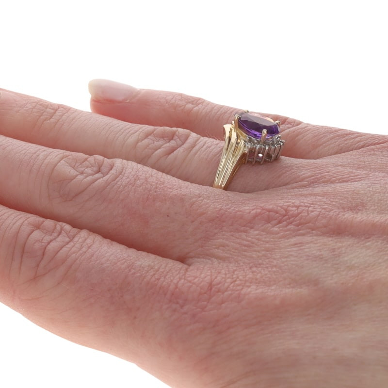 Yellow Gold Amethyst Diamond Bypass Ring - 14k Pear 1.52ctw